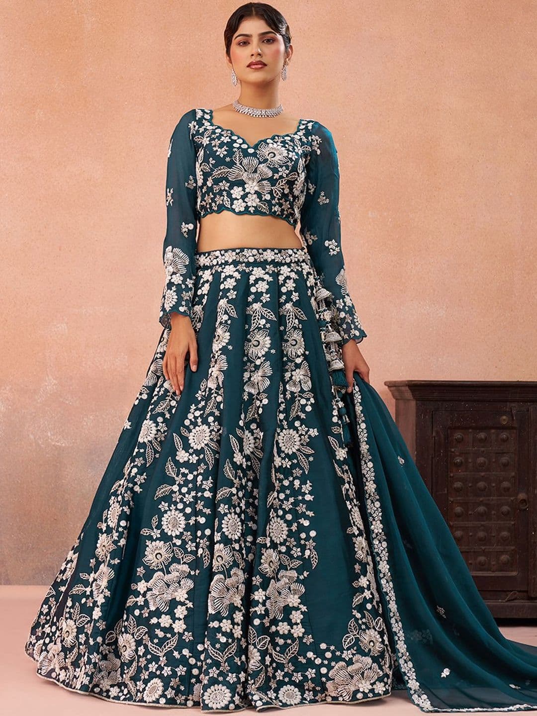 panchhi Sequinned Embroidered Organza Lehenga Choli With Dupatta - view 1