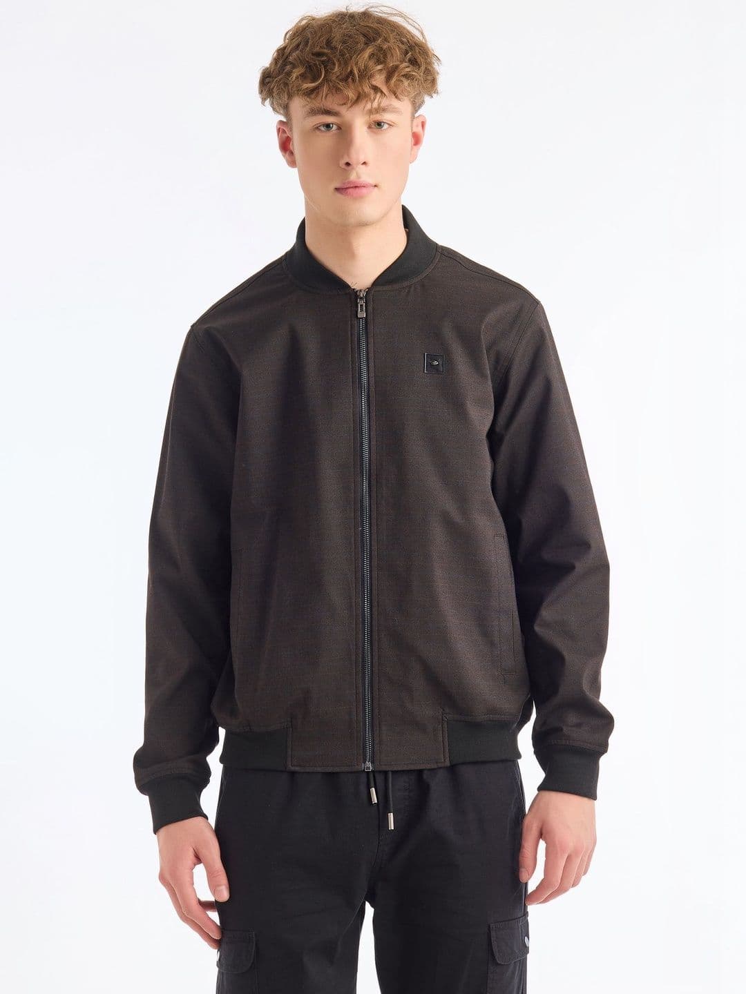 Red Flame Men Checked Stand Collar Lightweight Bomber Jacket - view 1