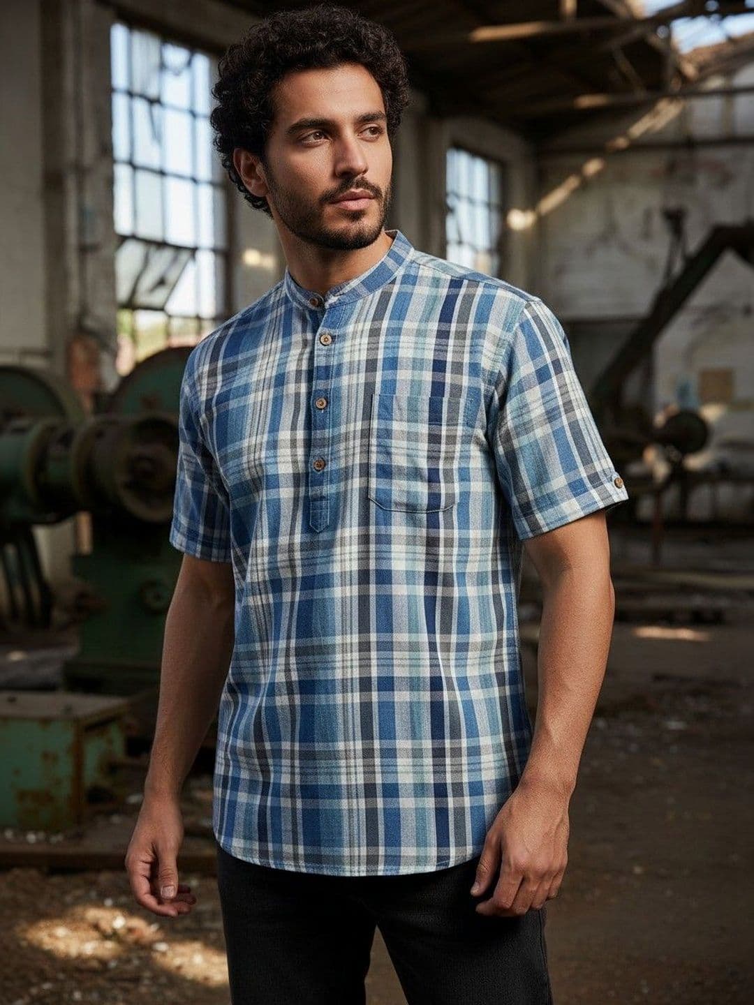 Cot'N Soft Men Checked Thread Work Kurta - view 1