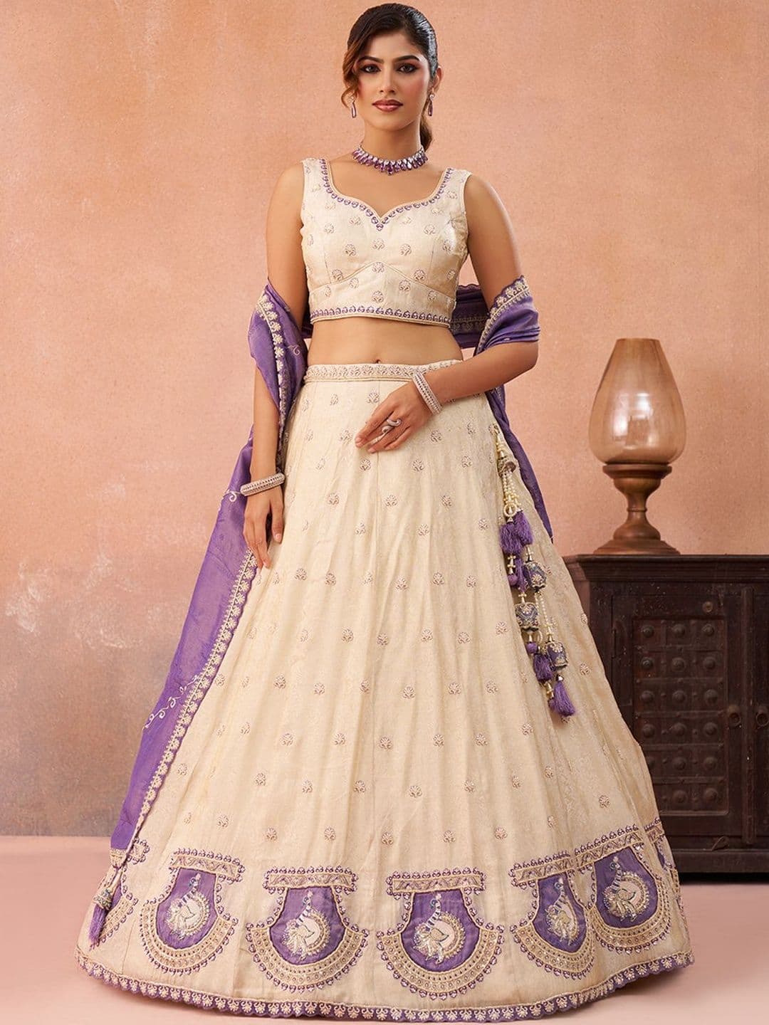 panchhi Sequinned Embroidered Silk Lehenga Choli With Dupatta - view 1