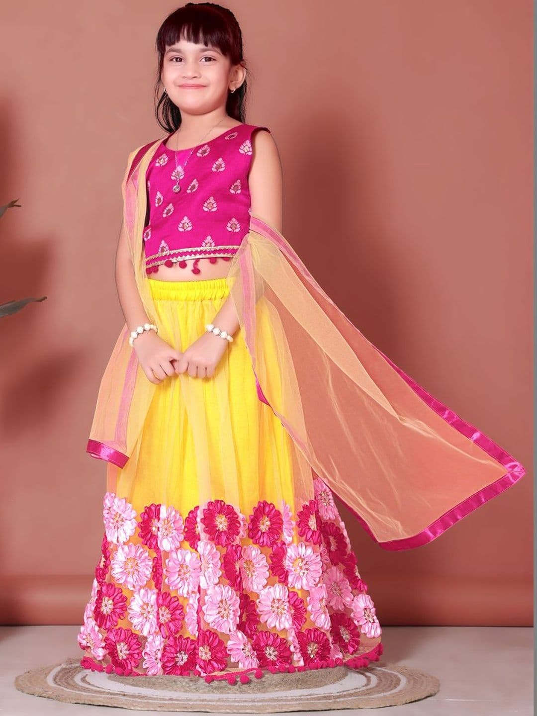 KALINI Girls Thread Work Ready to Wear Net Lehenga & Blouse With Dupatta - view 1