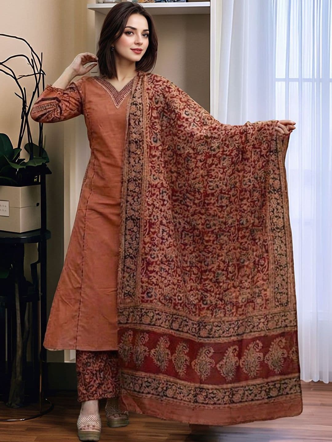 SZN Women Ethnic Motifs Embroidered Regular Thread Work Kurta with Trousers & With Dupatta - view 1