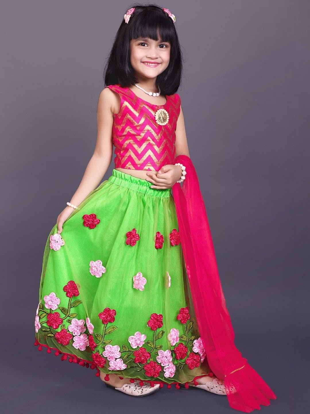 KALINI Girls Thread Work Ready to Wear Lehenga & Blouse With Dupatta - view 1