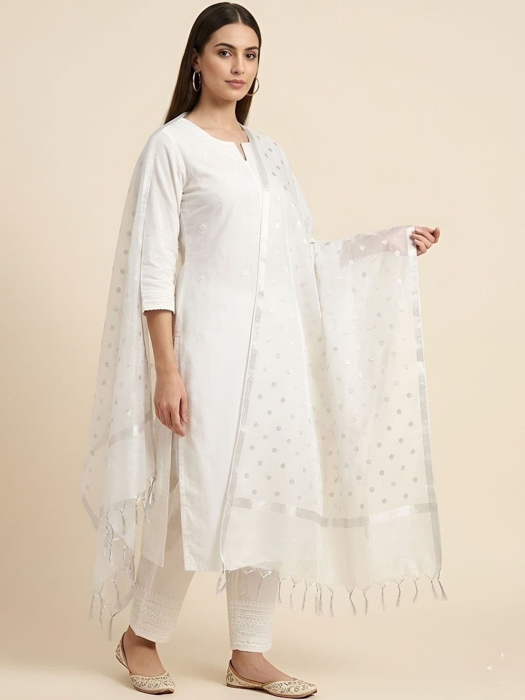 MUFFLY Woven Design Dupatta with Zari - view 1