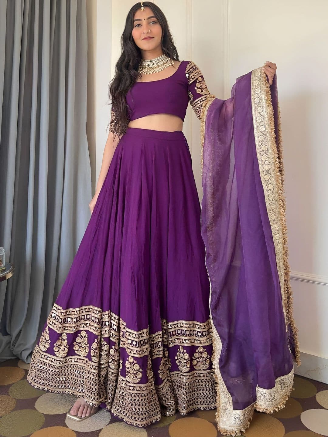 BAESD Embroidered Pure Georgette Lehenga & Pure Georgette Blouse With Organza Dupatta - view 1