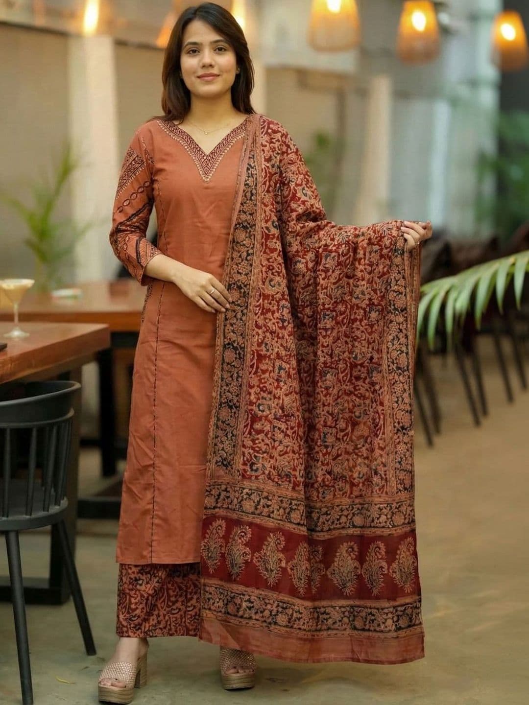 Anouk Rustic Women Ethnic Motifs Embroidered Regular Thread Work Kurta with Palazzos & With Dupatta - view 1