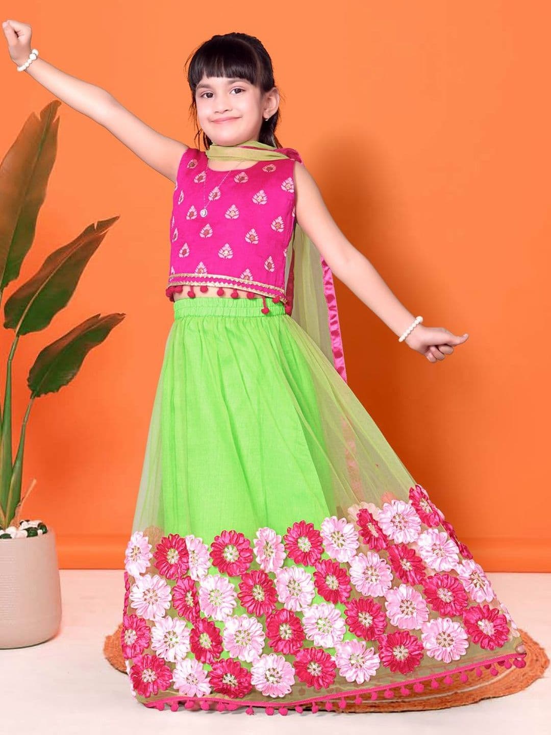 KALINI Girls Embellished Thread Work Ready to Wear Lehenga & Blouse With Dupatta - view 1