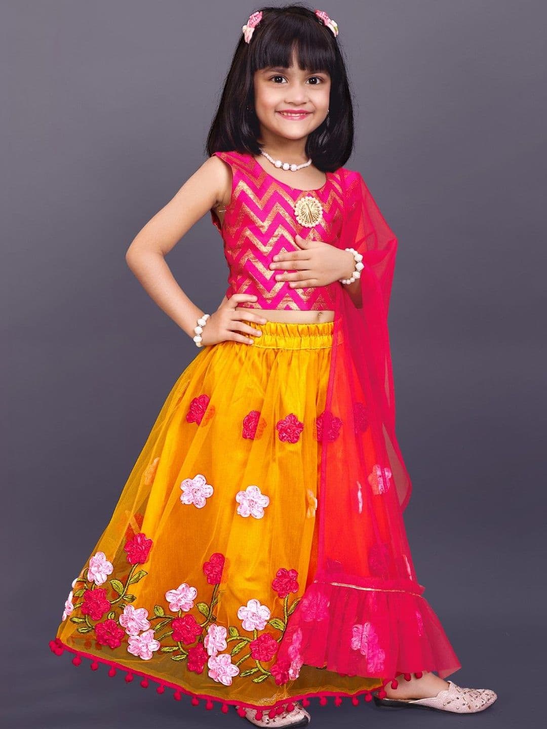 KALINI Girls Thread Work Ready to Wear Net Lehenga & Blouse With Dupatta - view 1