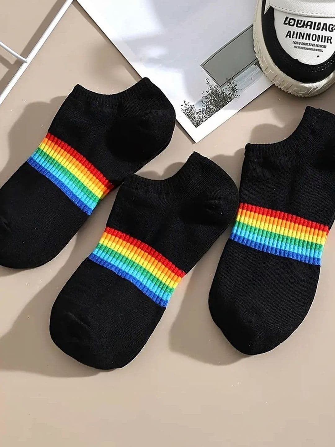 BEAR&BEYOND Men Pack of 3 Cotton Assorted Striped Ankle Length Socks - view 1