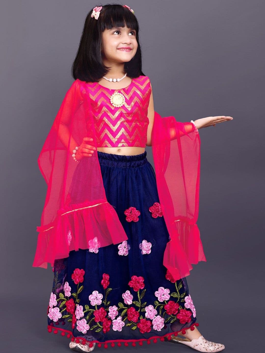 KALINI Girls Thread Work Ready to Wear Lehenga & Blouse With Dupatta - view 1
