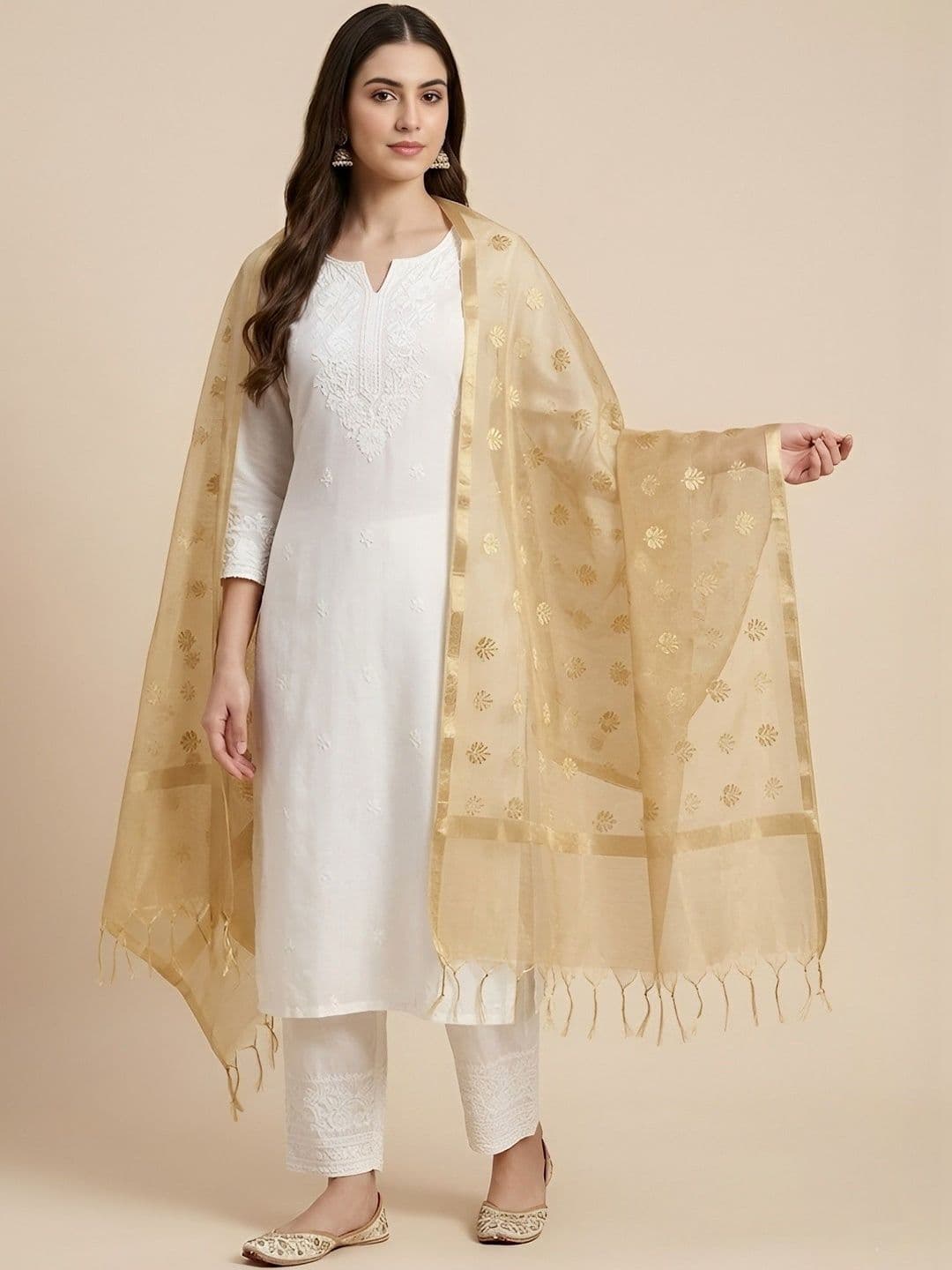 MUFFLY Ethnic Motifs Embroidered Dupatta with Thread Work - view 1