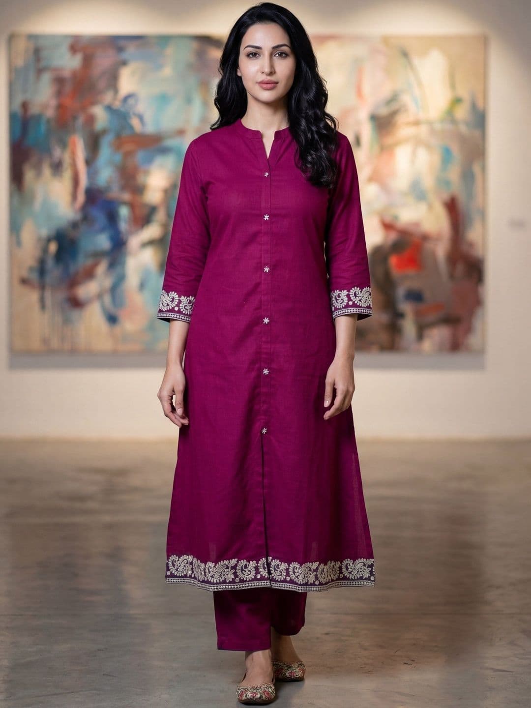 SZN Women Ethnic Motifs Embroidered Regular Thread Work Kurta with Trousers - view 1