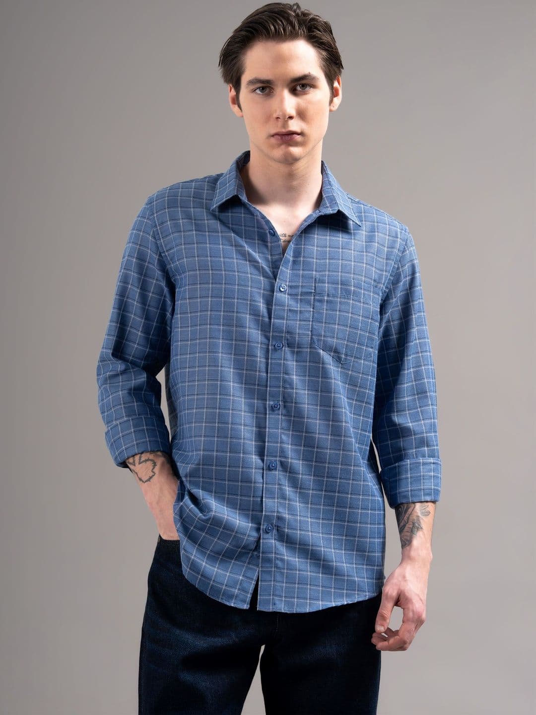 Independence Men Smart Slim Fit Windowpane Checks Checked Casual Shirt - view 1