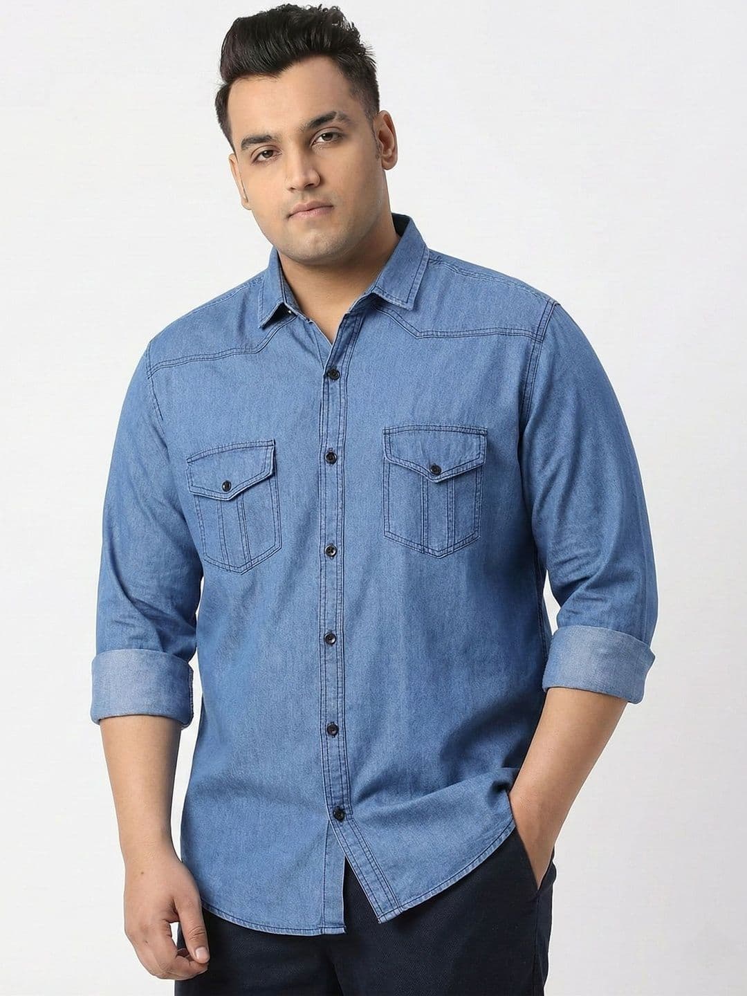 Metronaut Men's Denim Double Pocket Cargo Casual Shirts - view 1
