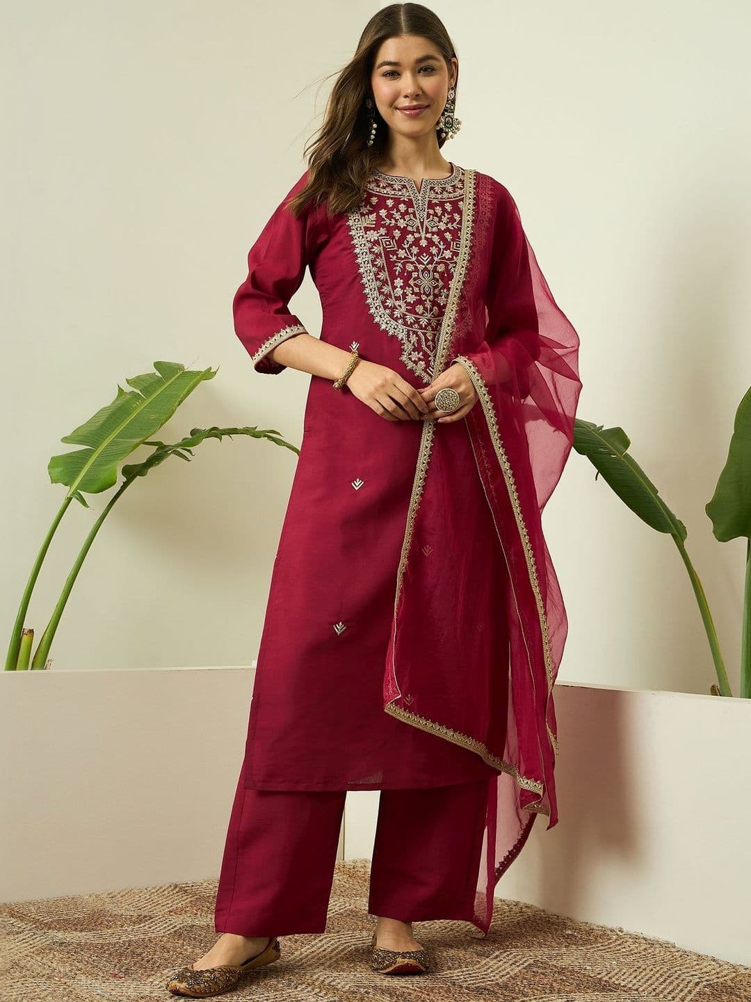 AVANSHEE Women Ethnic Motifs Embroidered Regular Thread Work Kurta with Trousers & With Dupatta - view 1