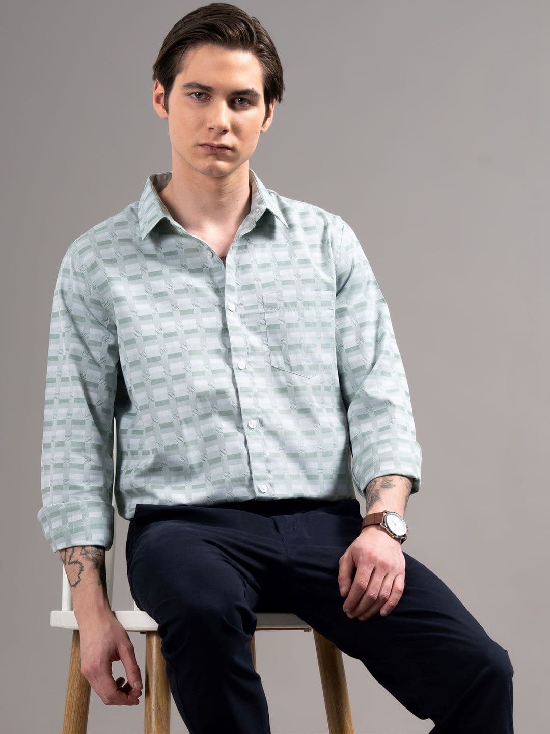 Independence Men Smart Slim Fit Gingham Checks Checked Casual Shirt - view 1