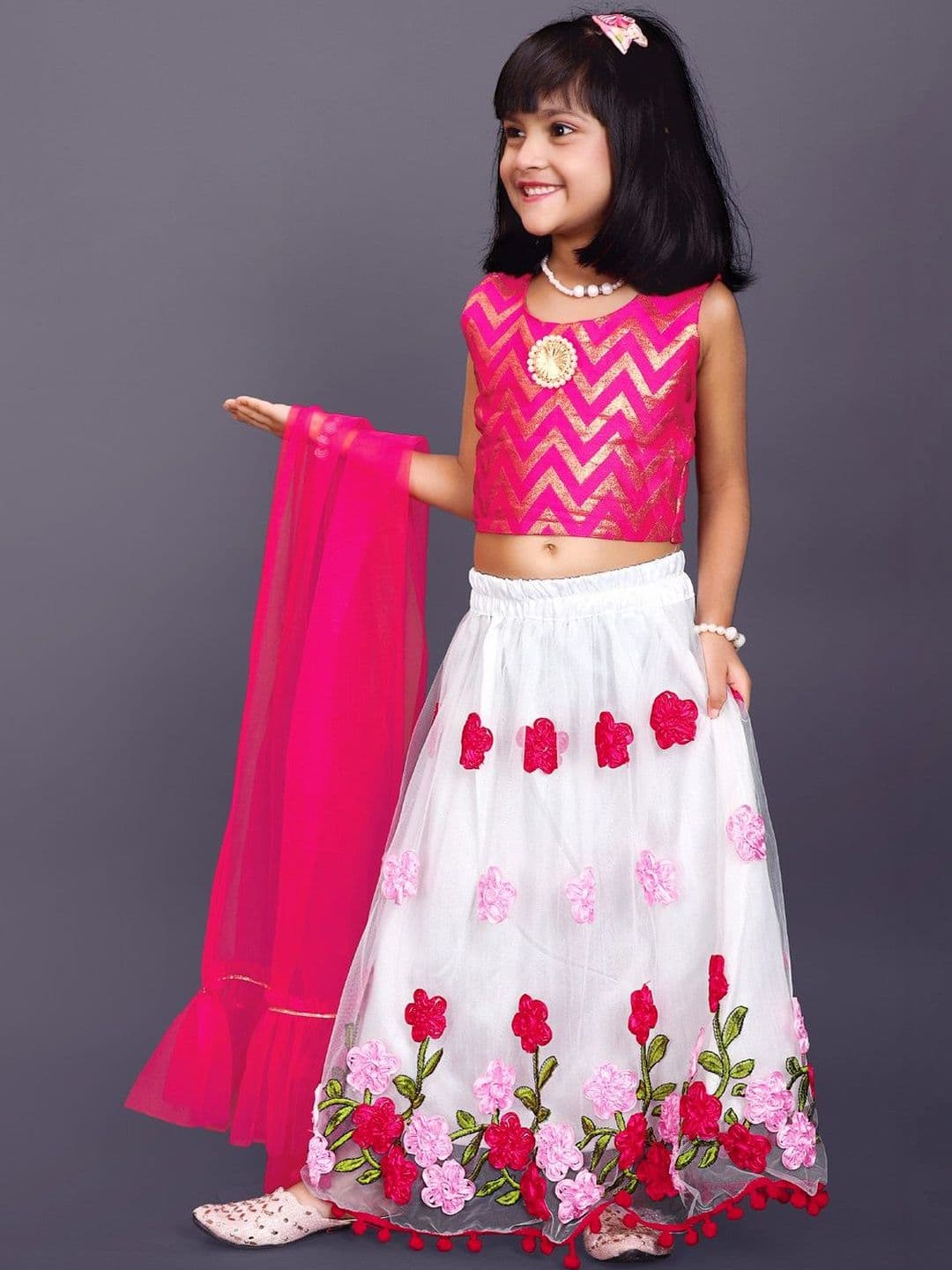 KALINI Girls Embellished Thread Work Ready to Wear Lehenga & Blouse With Dupatta - view 1