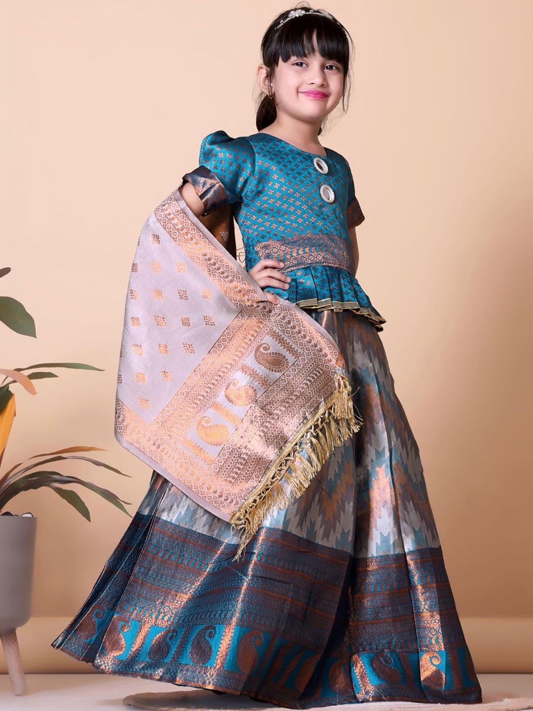 KALINI Girls Embellished Ready to Wear Lehenga & Blouse With Dupatta - view 1