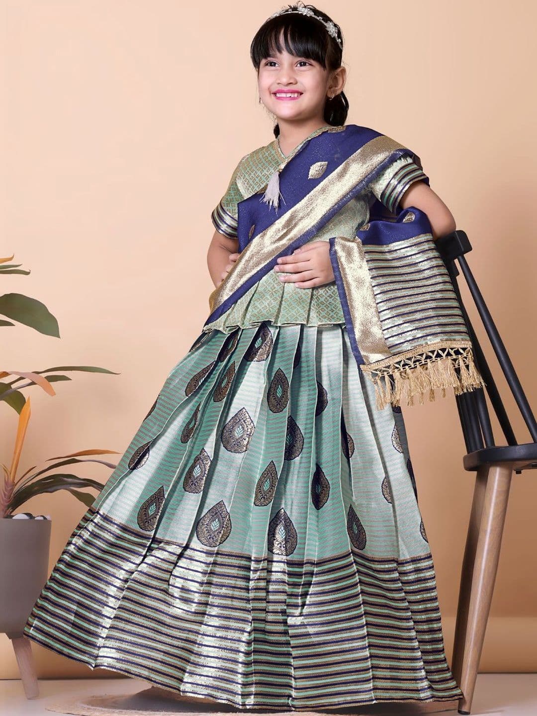 KALINI Girls Embellished Semi-Stitched Lehenga & Blouse With Dupatta - view 1