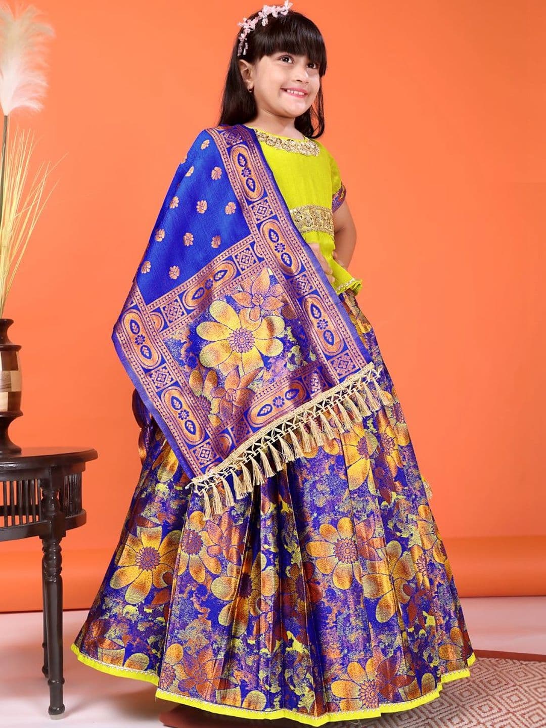 KALINI Girls Embellished Semi-Stitched Lehenga & Blouse With Dupatta - view 1