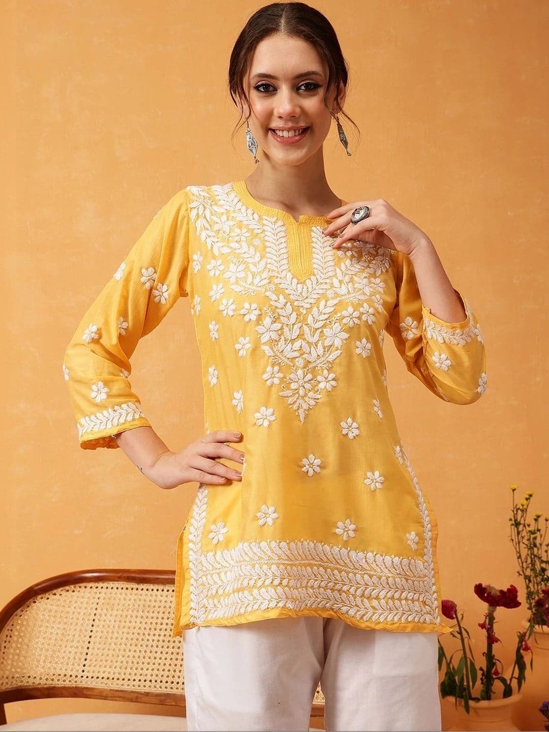all about you Women Floral Embroidered Flared Sleeves Thread Work Kurta - view 1