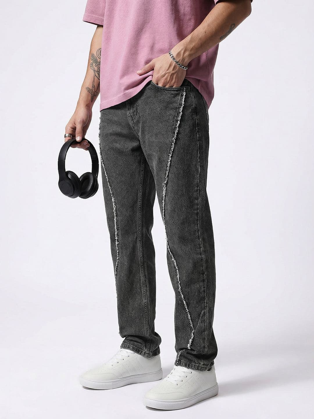 Kook N Keech Men Pure Cotton Straight Fit Light Fade Frayed Jeans - view 1