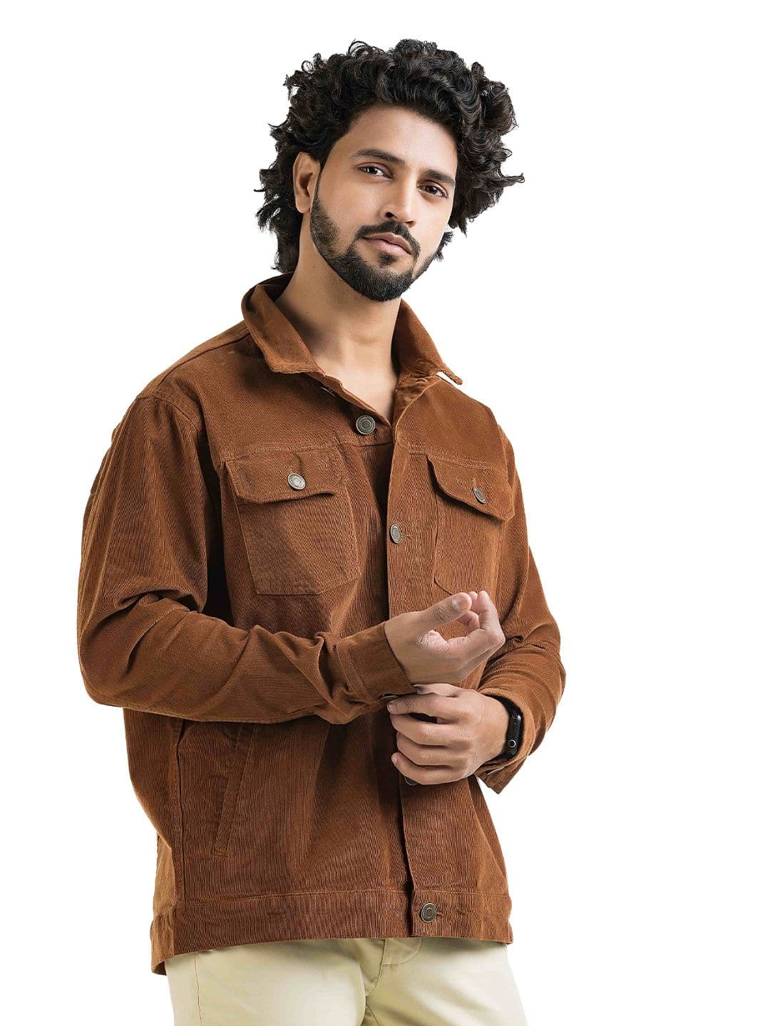 BELANO Spread Collar Long Sleeves Corduroy Bomber Jacket