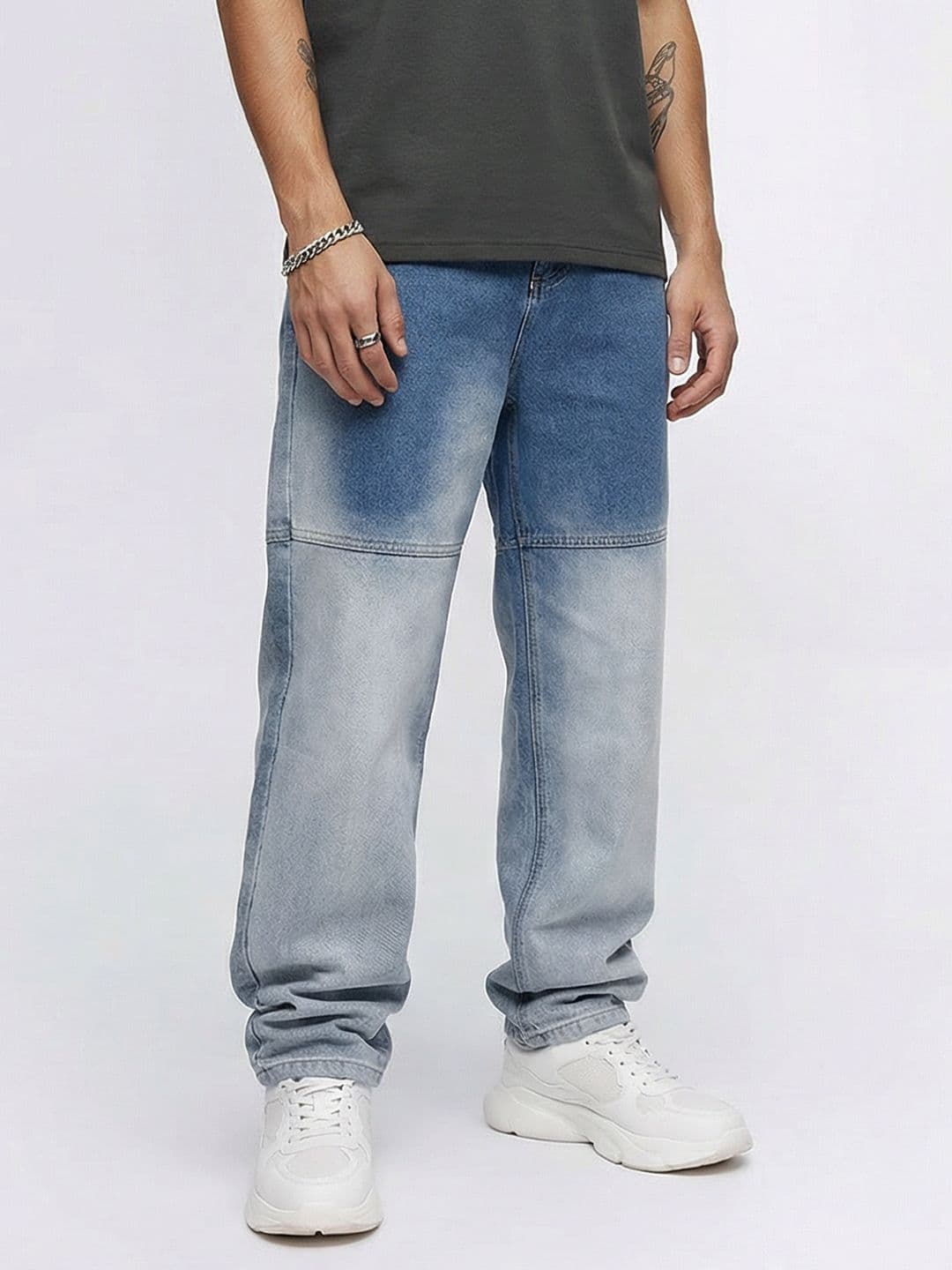 Kook N Keech Men Pure Cotton Cropped Relaxed Fit Heavy Fade Jeans - view 1