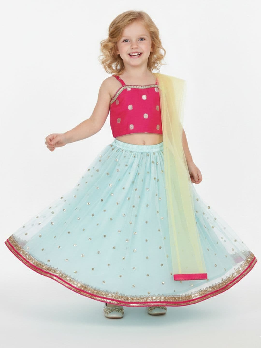 SAKA DESIGNS Girls Sequinned Ready to Wear Lehenga & Blouse With Dupatta - view 1