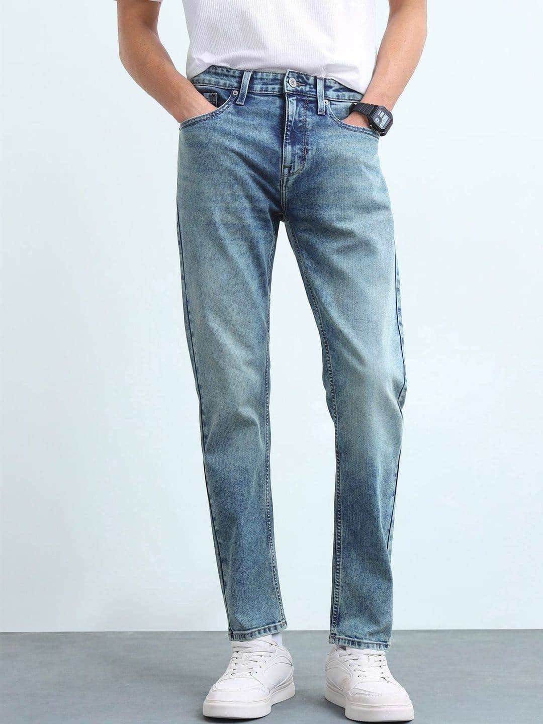 Flying Machine Men Tapered Fit Mid-Rise Light Fade Stretchable Jeans - view 1