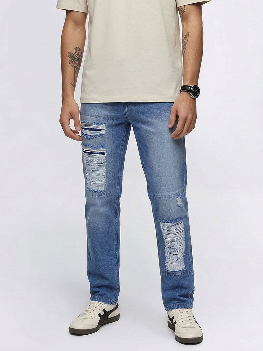 Kook N Keech Men Pure Cotton Straight Fit Ripped Jeans - view 1