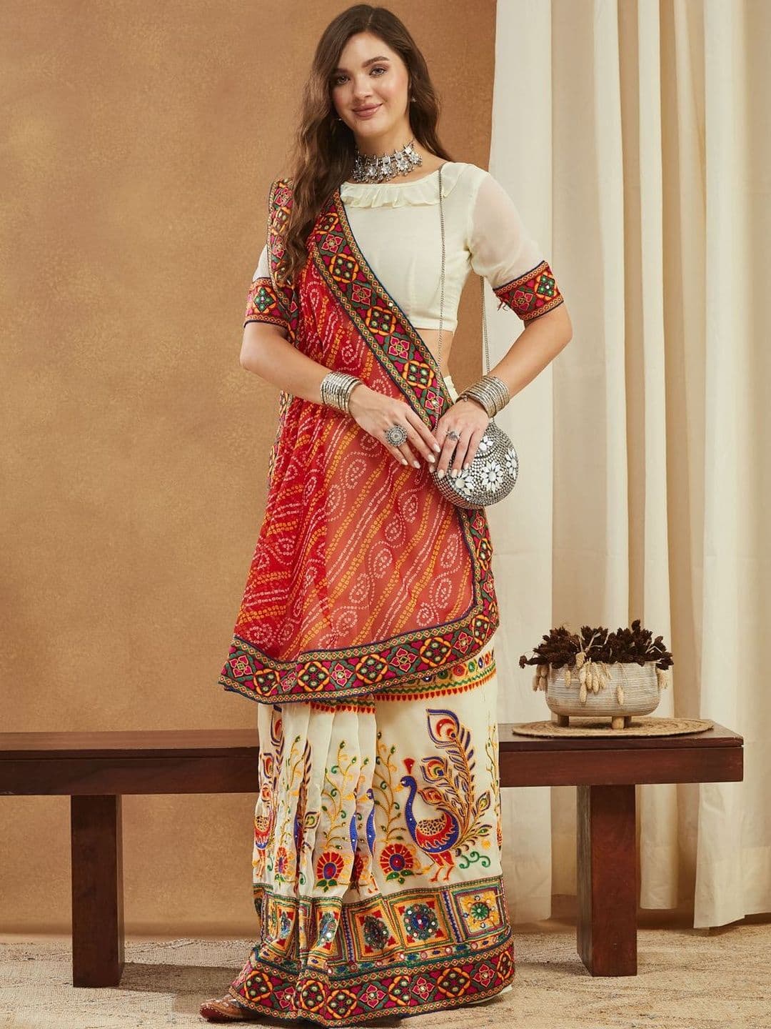 KALINI Bandhani Mirror Work Pure Georgette Designer Bandhani Saree - view 1