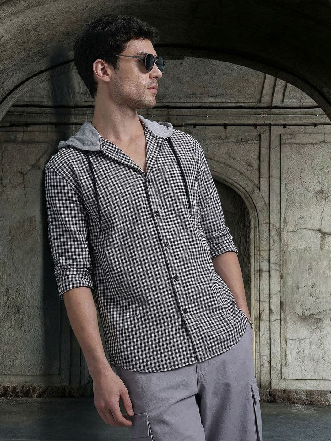 The Roadster Life Co. Men Pure Cotton Checked Hooded Relaxed Fit Shirt - view 1