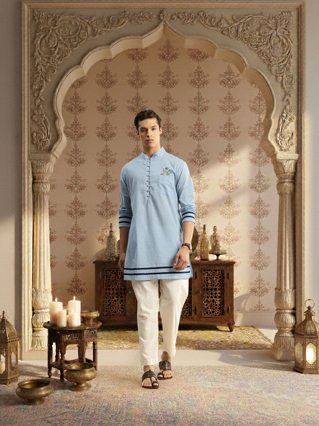 House of Pataudi Embroidered Pure Cotton Jashn Kurta - view 1