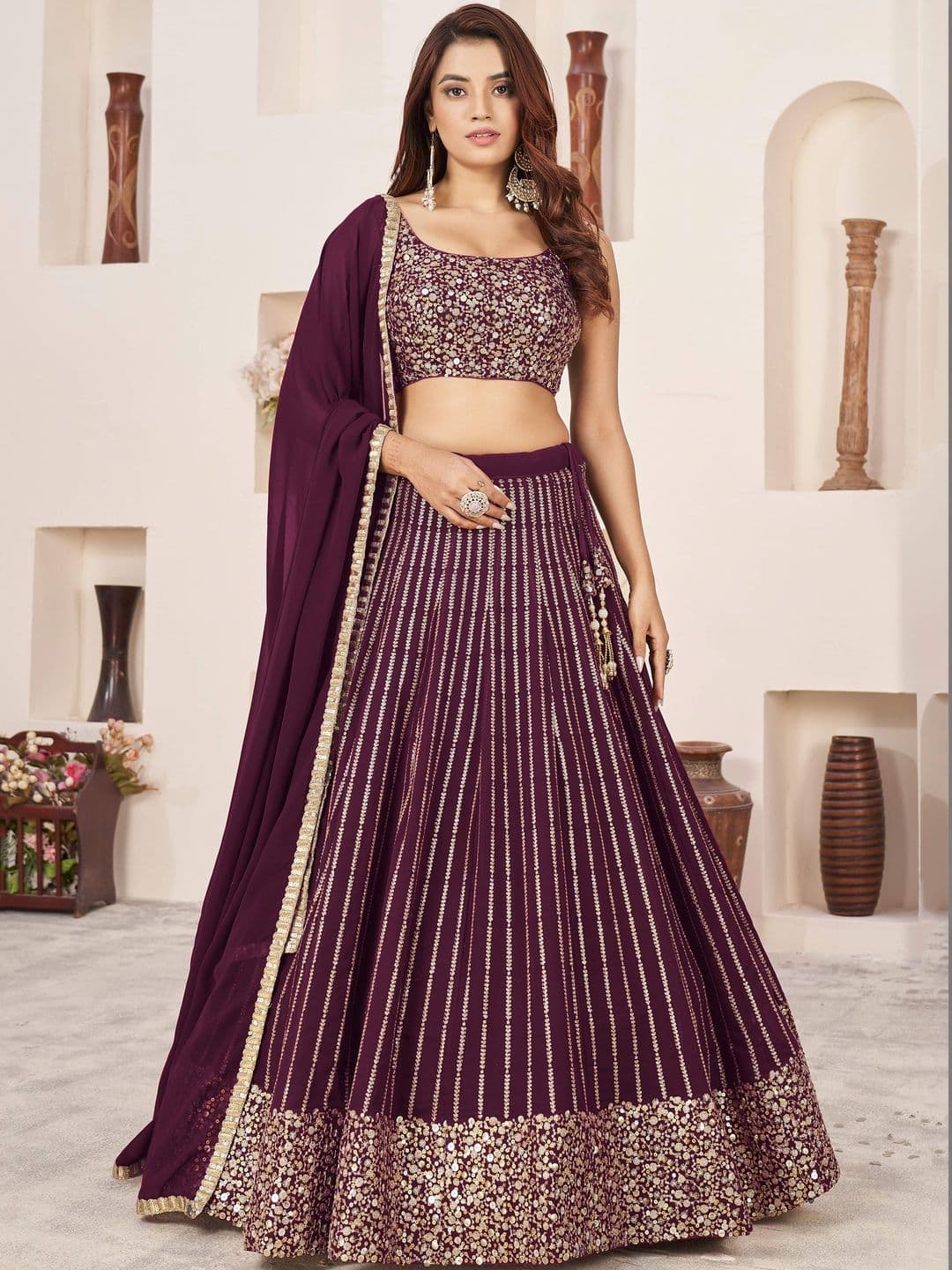 Zeel Clothing Embellished Sequinned Semi-Stitched Lehenga & Blouse With Dupatta - view 1