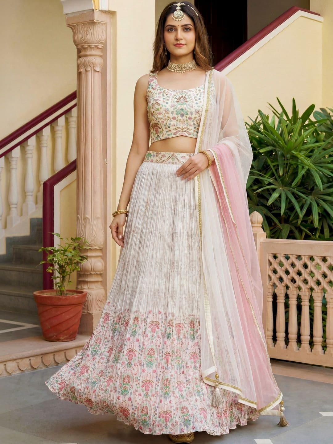 Zeel Clothing Printed Sequinned Semi-Stitched Lehenga & Unstitched Blouse With Dupatta - view 1