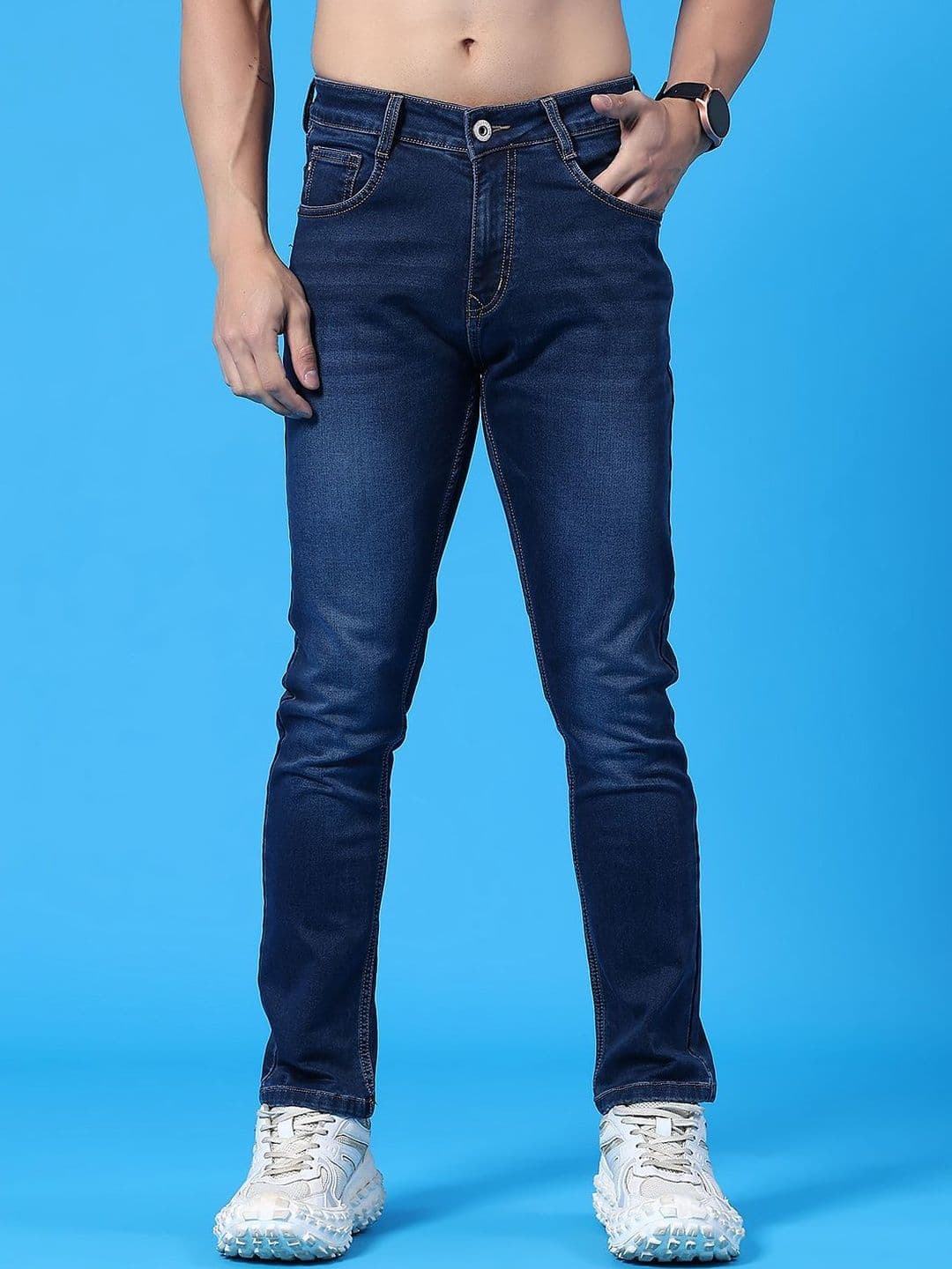 V-Mart Men Regular Fit Mid-Rise Light Fade Stretchable Jeans - view 1