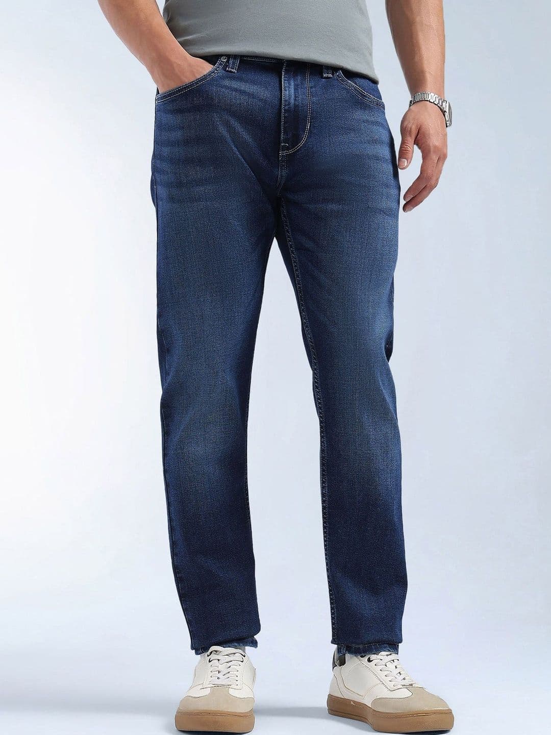 Flying Machine Men Tapered Fit Mid-Rise Light Fade Stretchable Jeans - view 1