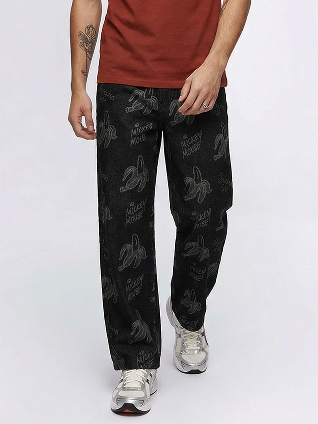 Kook N Keech Men Straight Fit Mickey Mouse Printed Pure Cotton Jeans - view 1