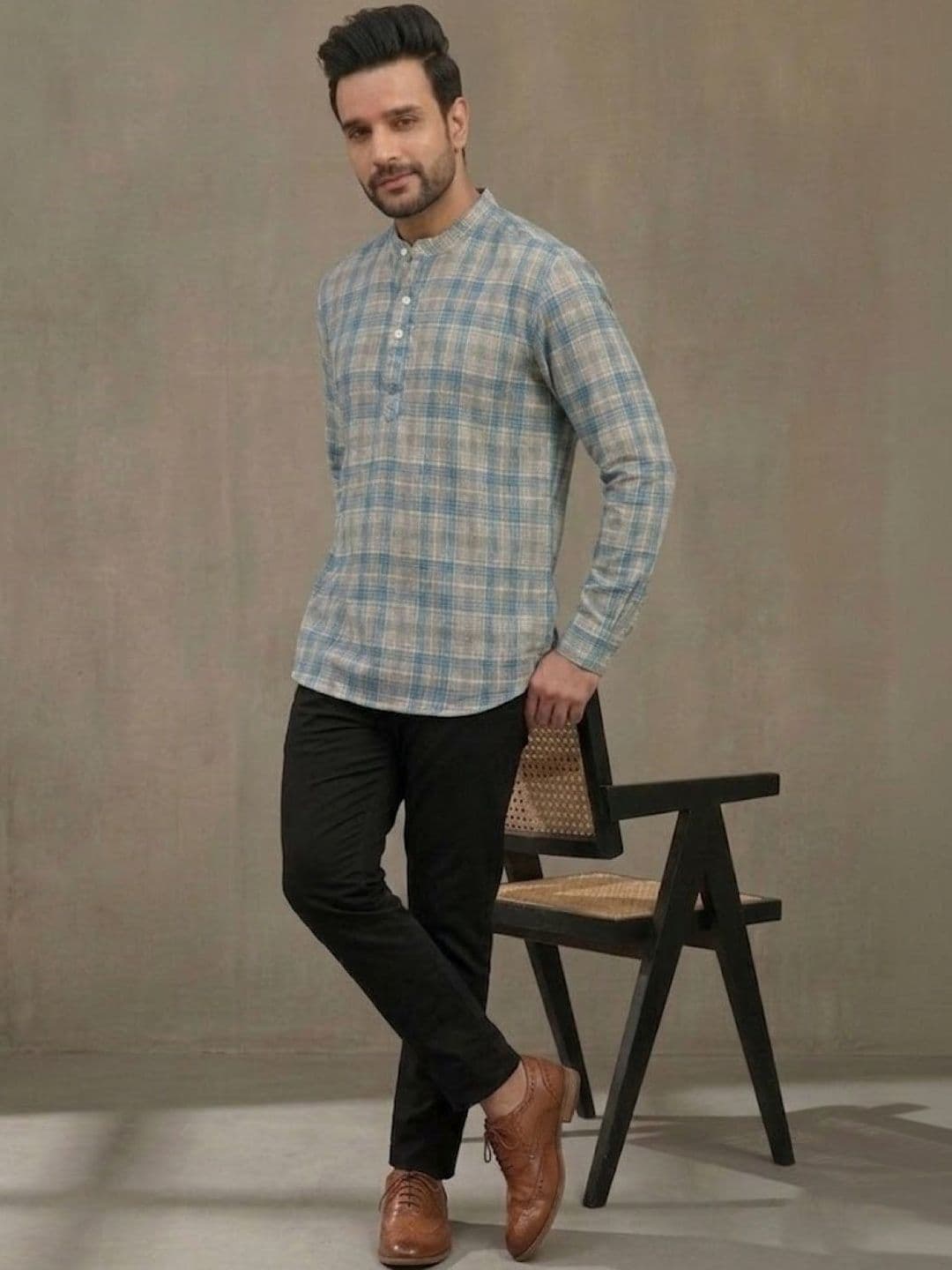 Anouk Mirage Men Checked Shirt Collar Straight Kurta - view 1