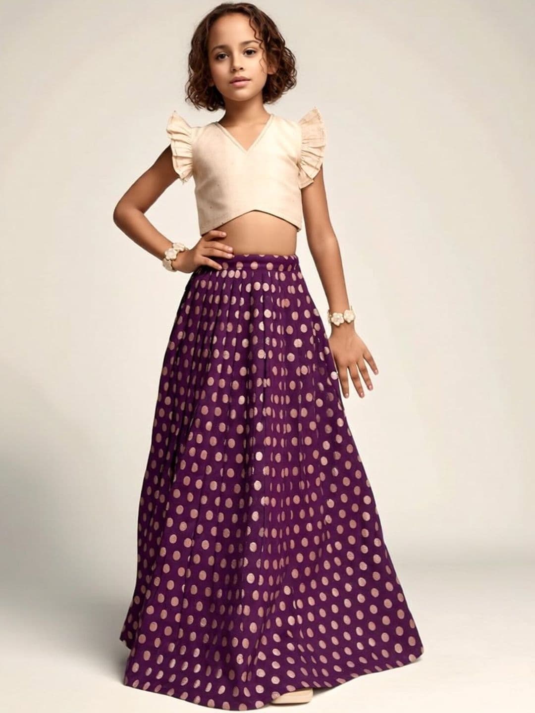 KALINI Girls Embellished Foil Print Ready to Wear Lehenga & - view 1