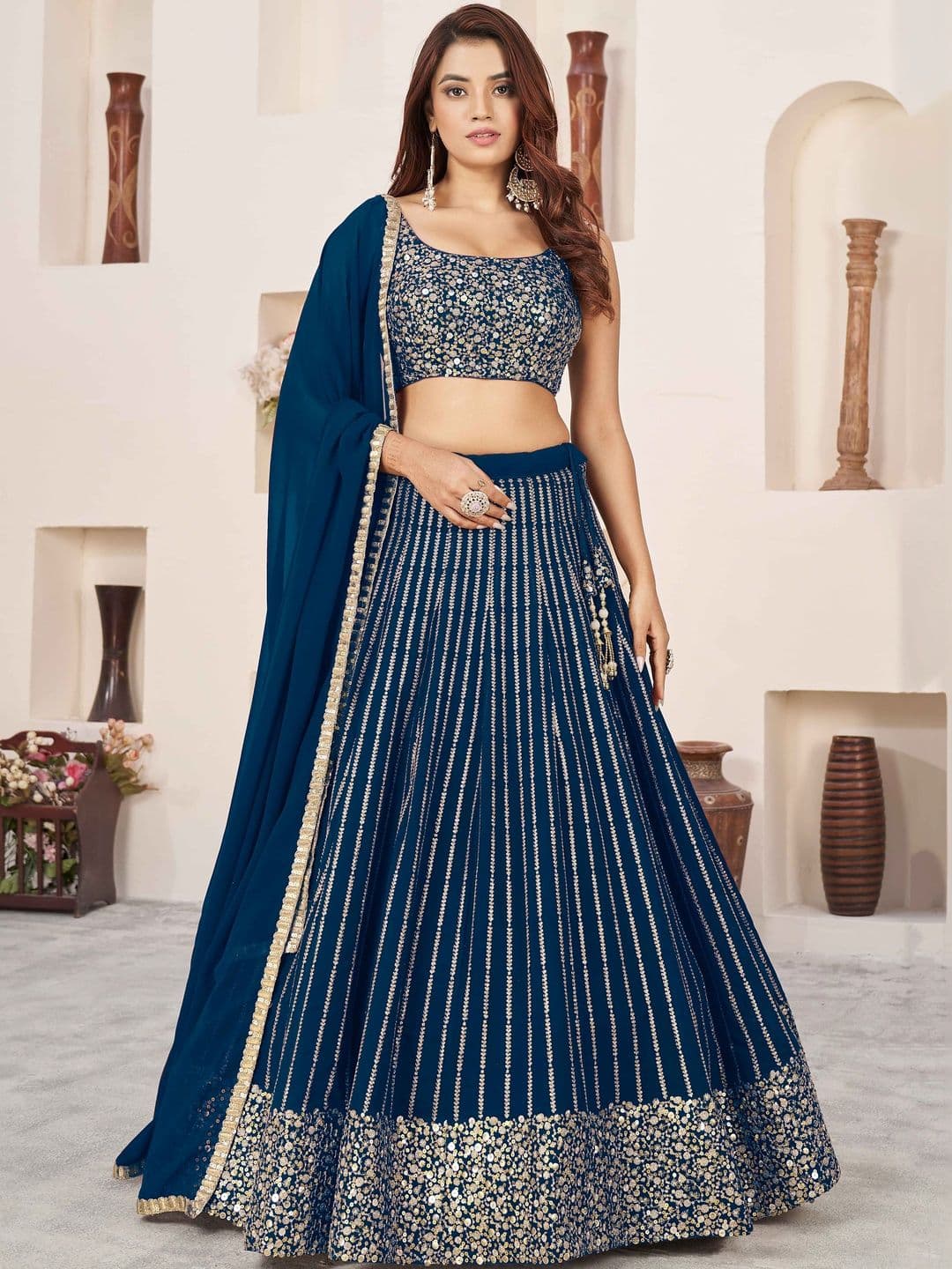 Zeel Clothing Embellished Sequinned Semi-Stitched Lehenga & Blouse With Dupatta - view 1