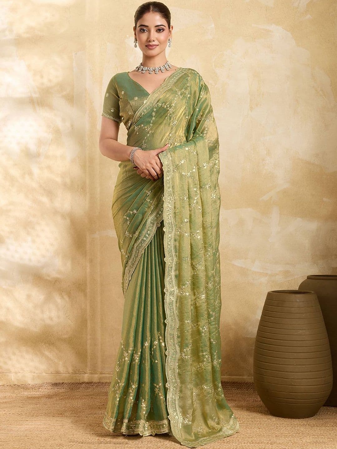 all about you Embellished Zari Organza Heavy Work Saree - view 1