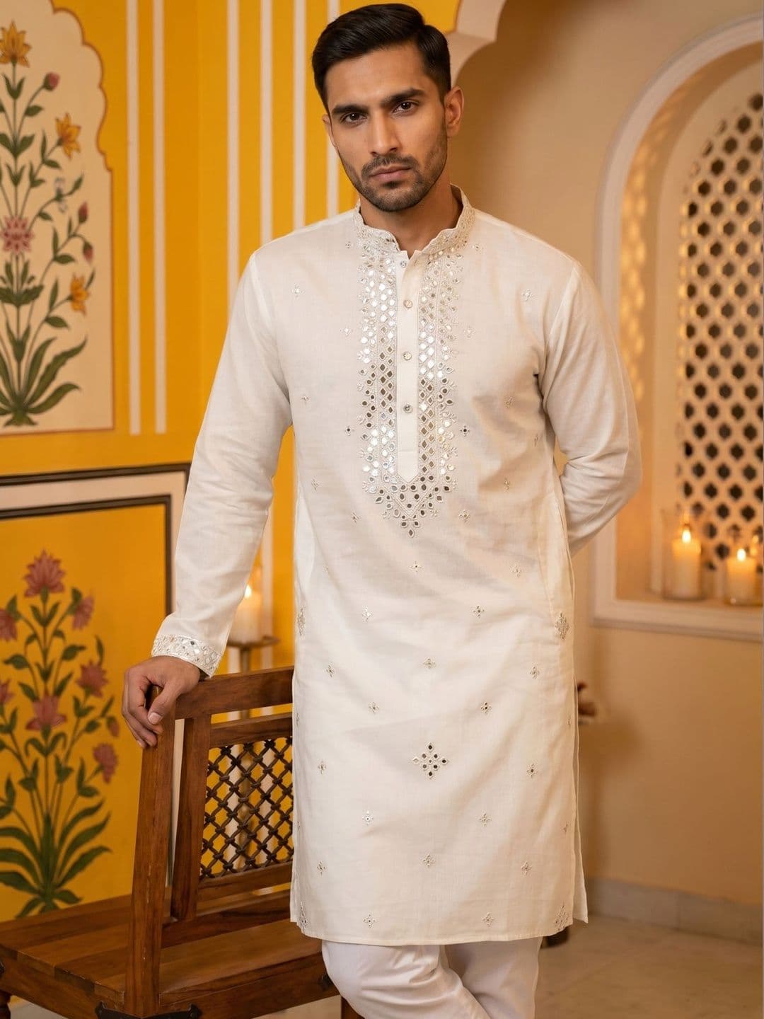 Jompers Men Embellished Mirror Work Kurta - view 1