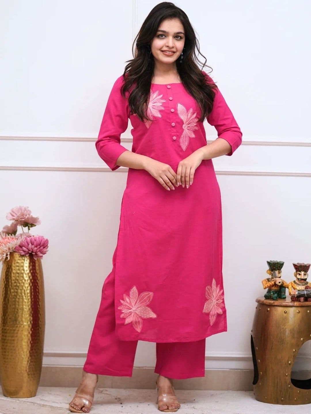 VIVANA Women Floral Embroidered Regular Thread Work Pure Cotton Kurta with Palazzos - view 1