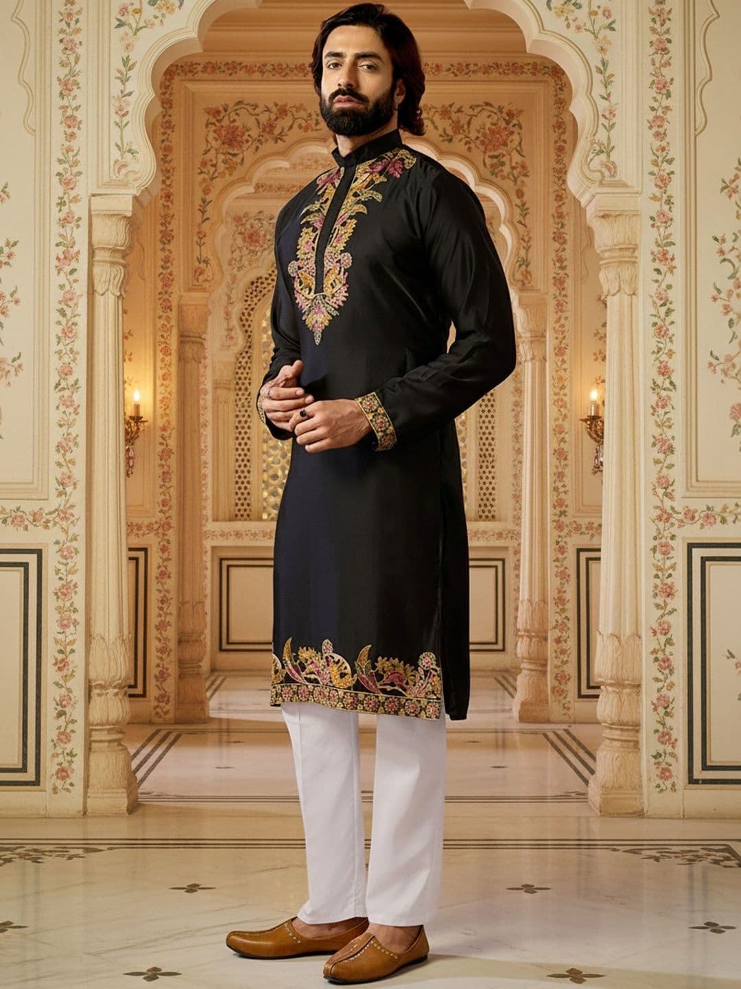 RANGRAAG Men Ethnic Motifs Embroidered Thread Work Kurta - view 1