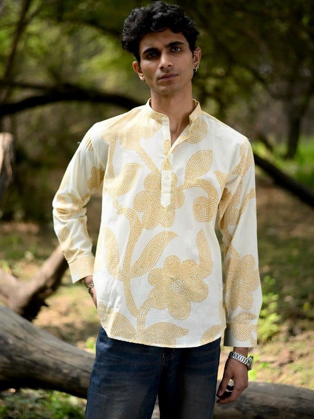 Hues Fab Men Floral Printed Kurta - view 1