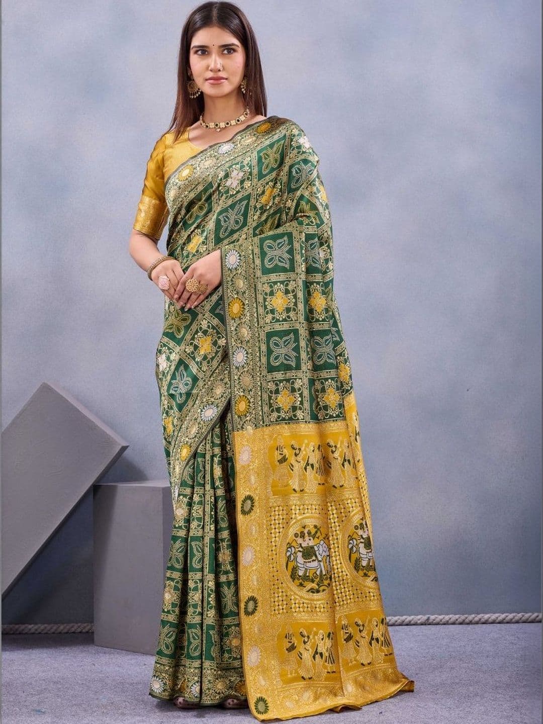 Mitera Ethnic Motifs Zari Silk Cotton Handloom Banarasi Saree - view 1