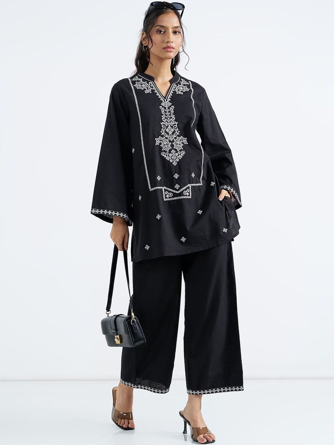 RANGMANCH BY PANTALOONS Women Ethnic Motifs Embroidered Regular Thread Work Pure Cotton Kurta with Palazzos - view 1