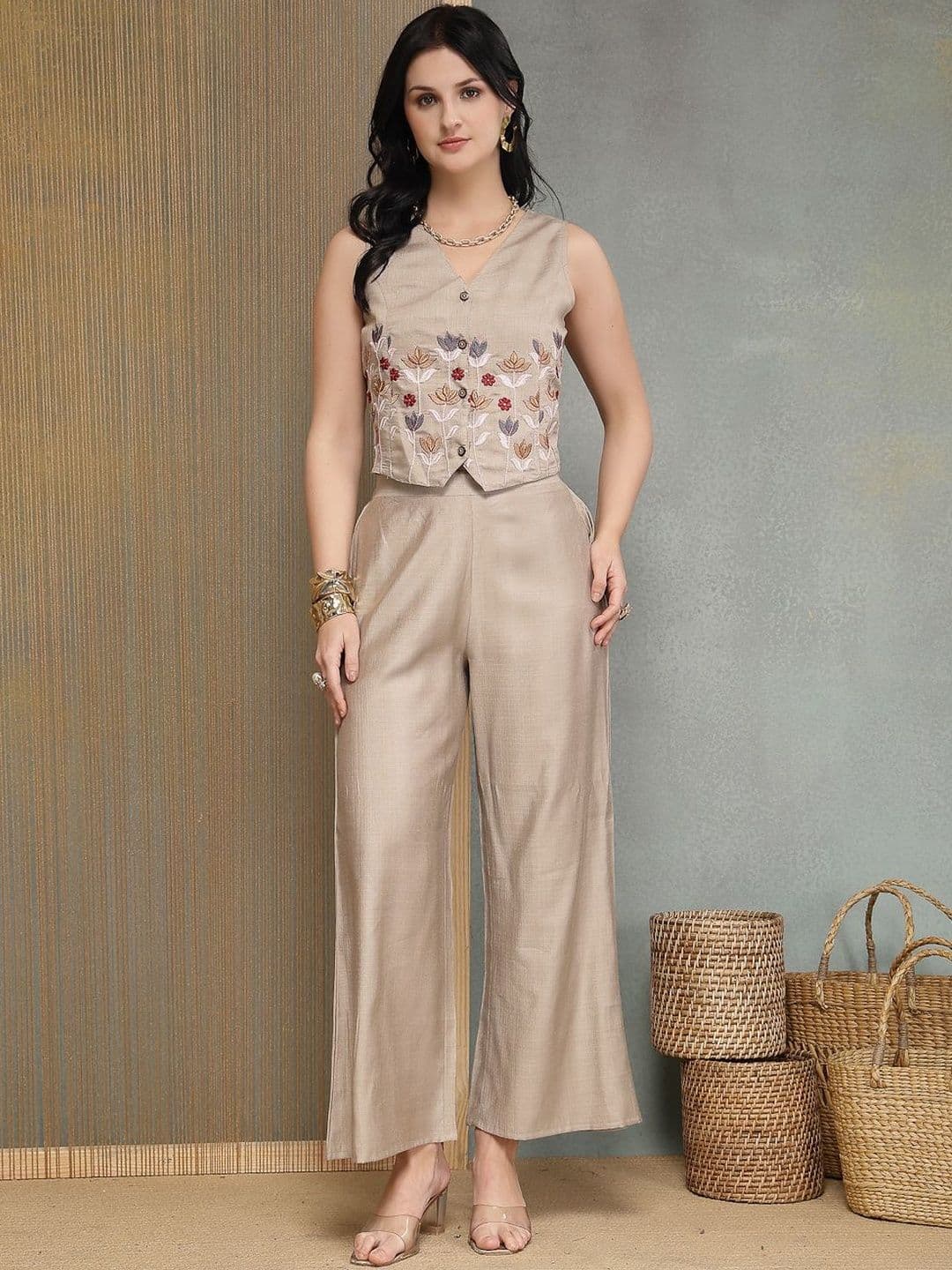 Stylum Pastels Embroidered Vest Top with Palazzos - view 1